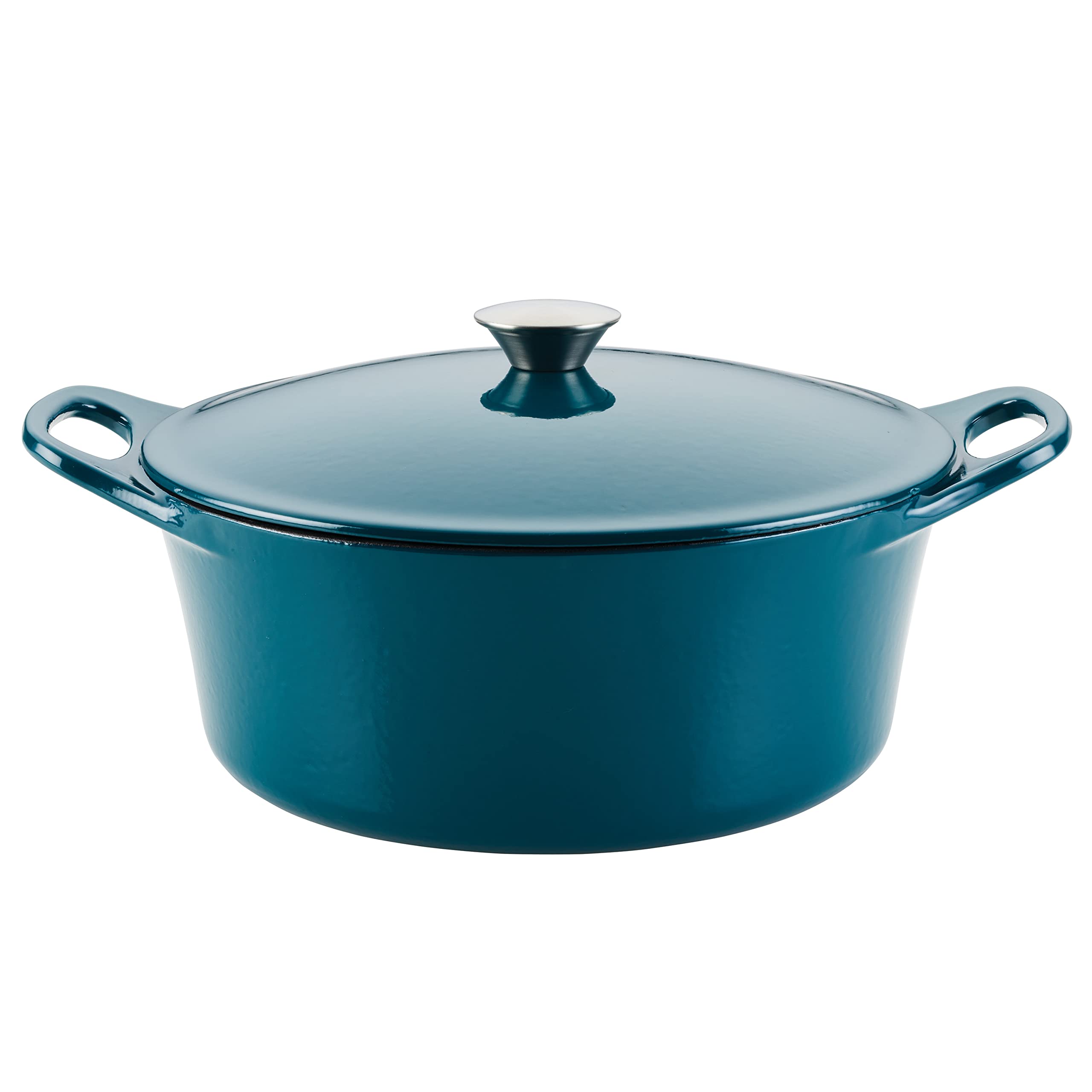 Rachael Ray Enameled Cast Iron Dutch Oven with Lid - 5 Quart, Teal Blue - Perfect for Soups, Stews, Braising & Baking - Stovetop to Oven Safe