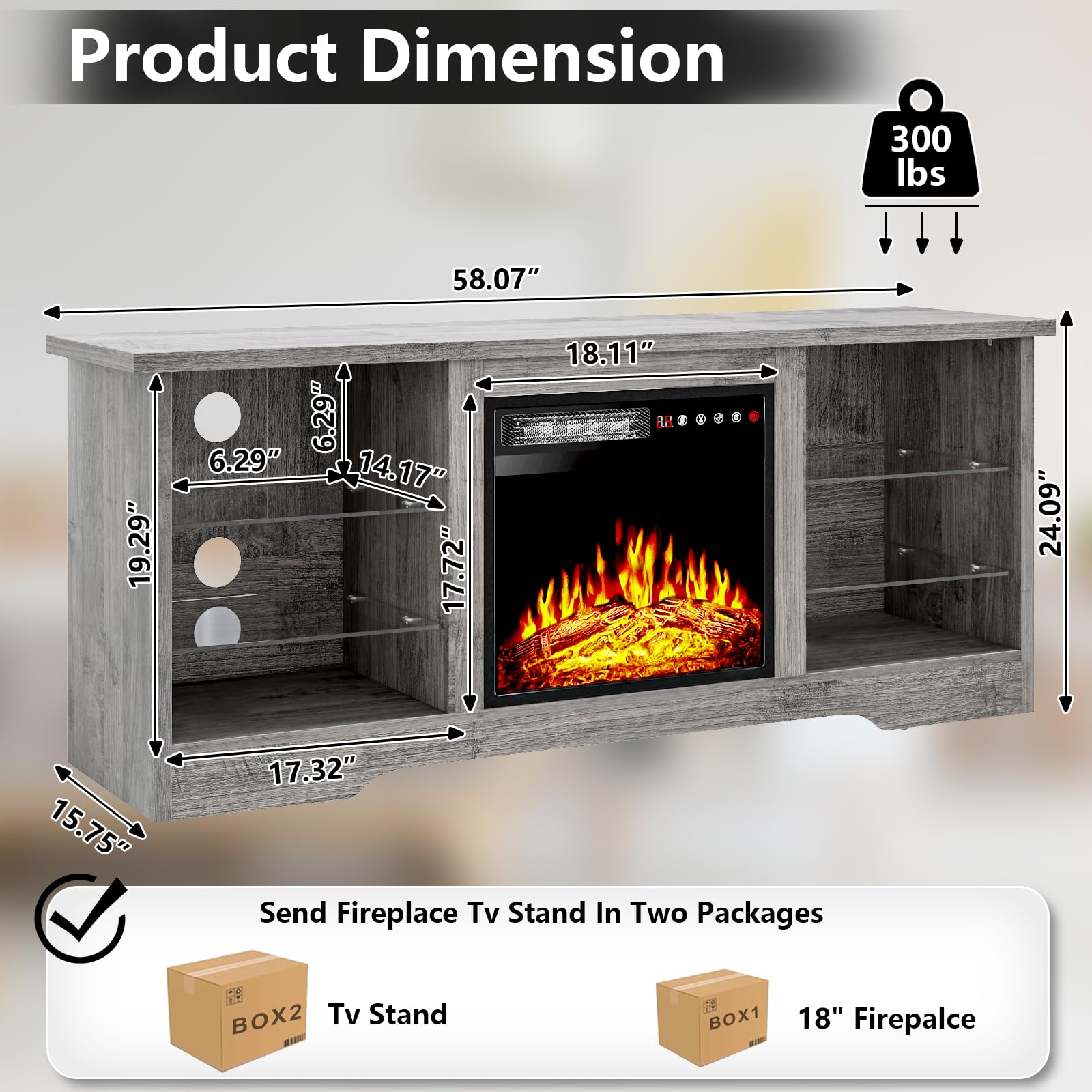 Modern Fireplace TV Stand with 18