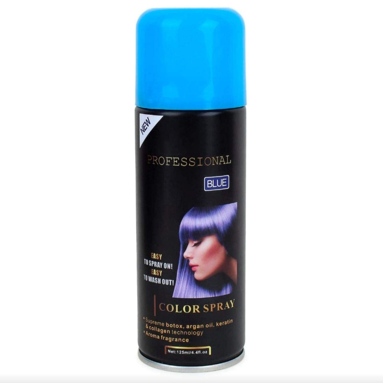 Huda Professional Blue Hair Spray with Botox, Argan Oil, Keratin & Collagen - Long-Lasting Color & Nourishment (125ml) - Easy Spray & Wash Out - Perfect for Vibrant Hair Transformations & Special Occasions