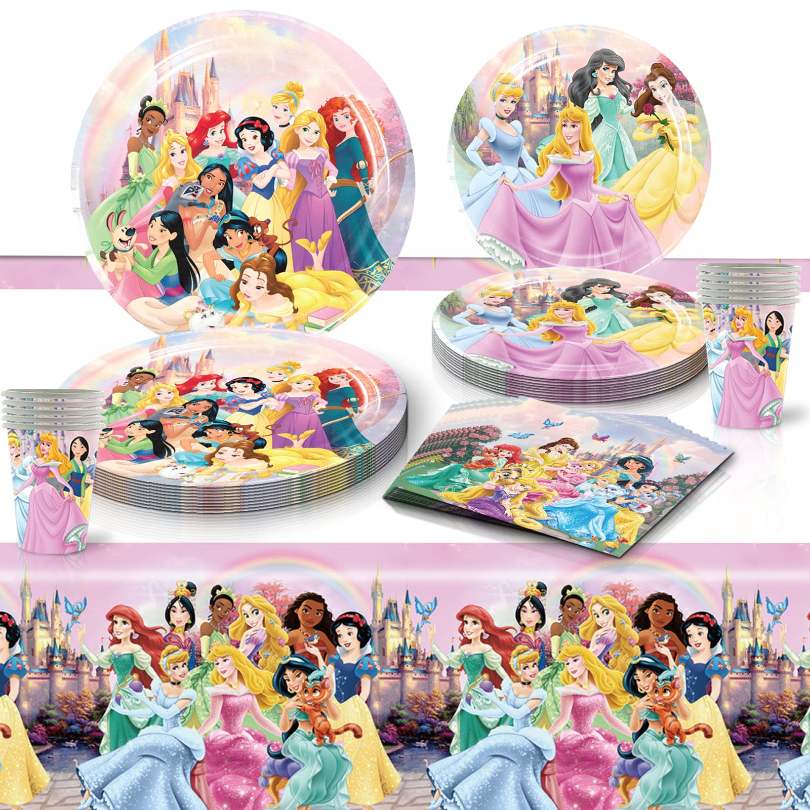 81 PCS Princess Birthday Party Supplies Set - 40 Plates, 20 Napkins, 20 Paper Cups & 1 Table Cover for Girls Boys Birthday Party, Baby Shower, Princess Theme Decorations - Perfect for Birthday Celebrations, Baby Showers & Princess Themed Events