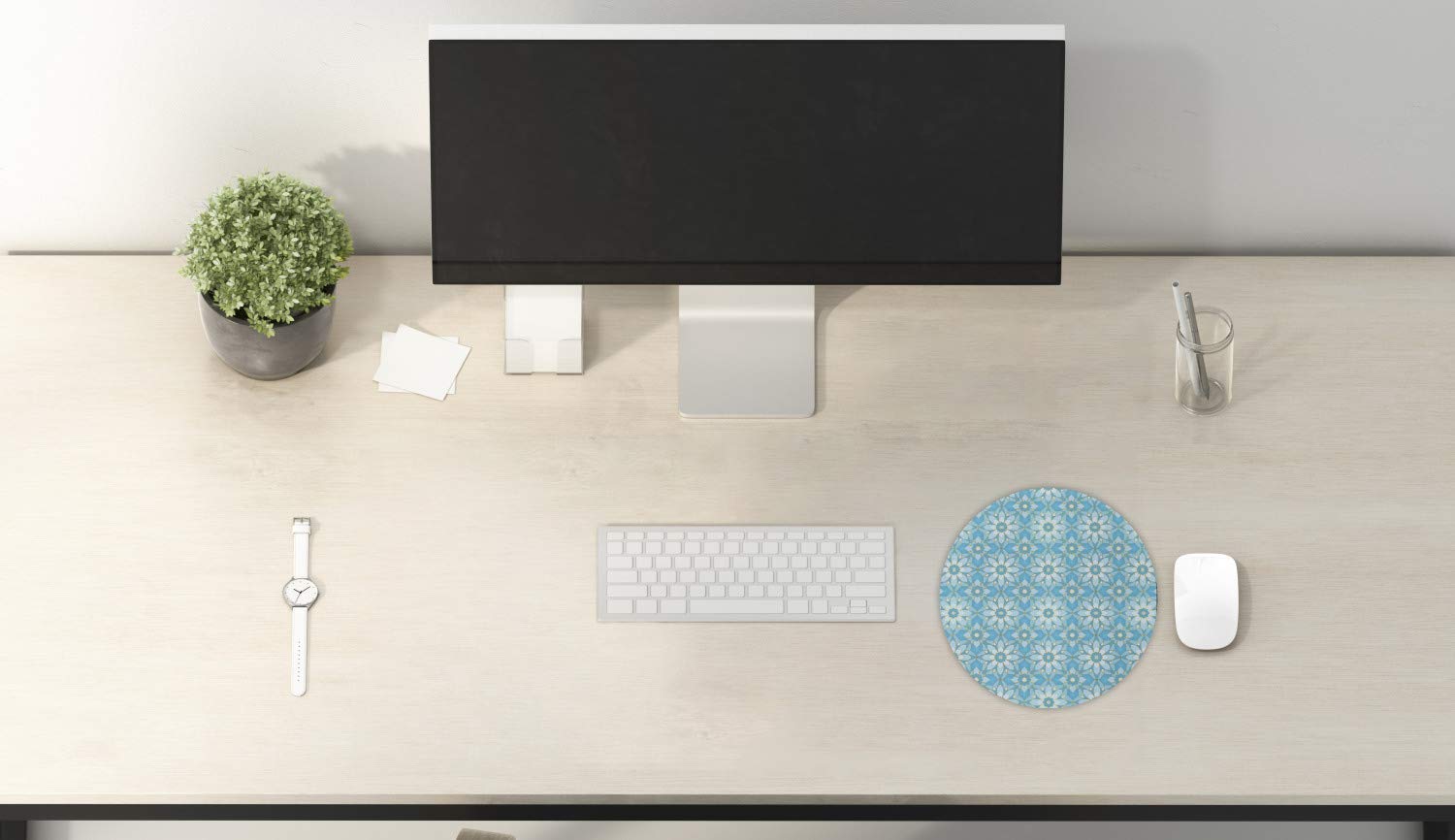 Ambesonne Abstract Flower Star Art Deco Computer Mouse Pad - 8 Inch Round Non-Slip Thick Rubber Gaming Mousepad in Sky Blue | Perfect for Office, Home & Gaming Setup