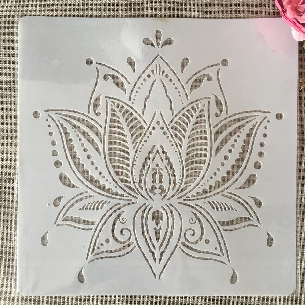30x30cm Reusable Mandala Lotus Stencils for DIY Wall Painting, Scrapbooking, Coloring & Embossing - Decorative Template for Home Decor, Art Projects & Crafting