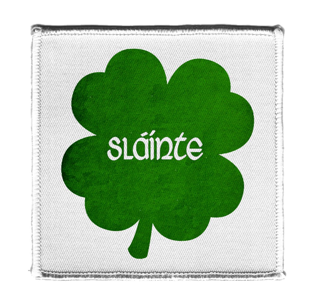 Slainte Irish Gaelic Cheers Green Shamrock Iron On Patch - Perfect for St. Patrick's Day, Celtic Festivals & DIY Clothing Decoration