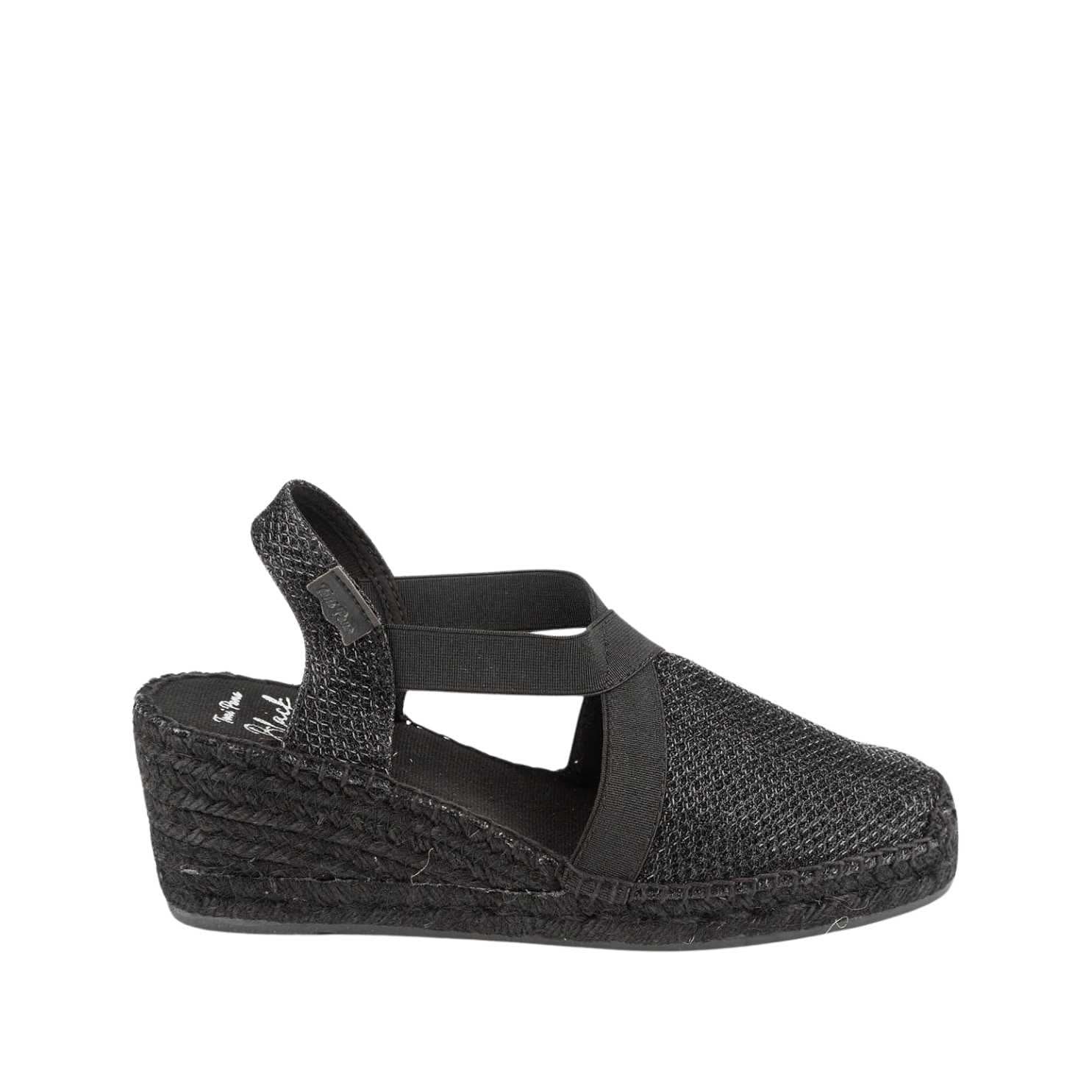 Women's Black Metallic Cotton Blend Wedge Espadrilles - Comfortable Casual Shoes for Summer Outings, Beach Walks & Date Nights