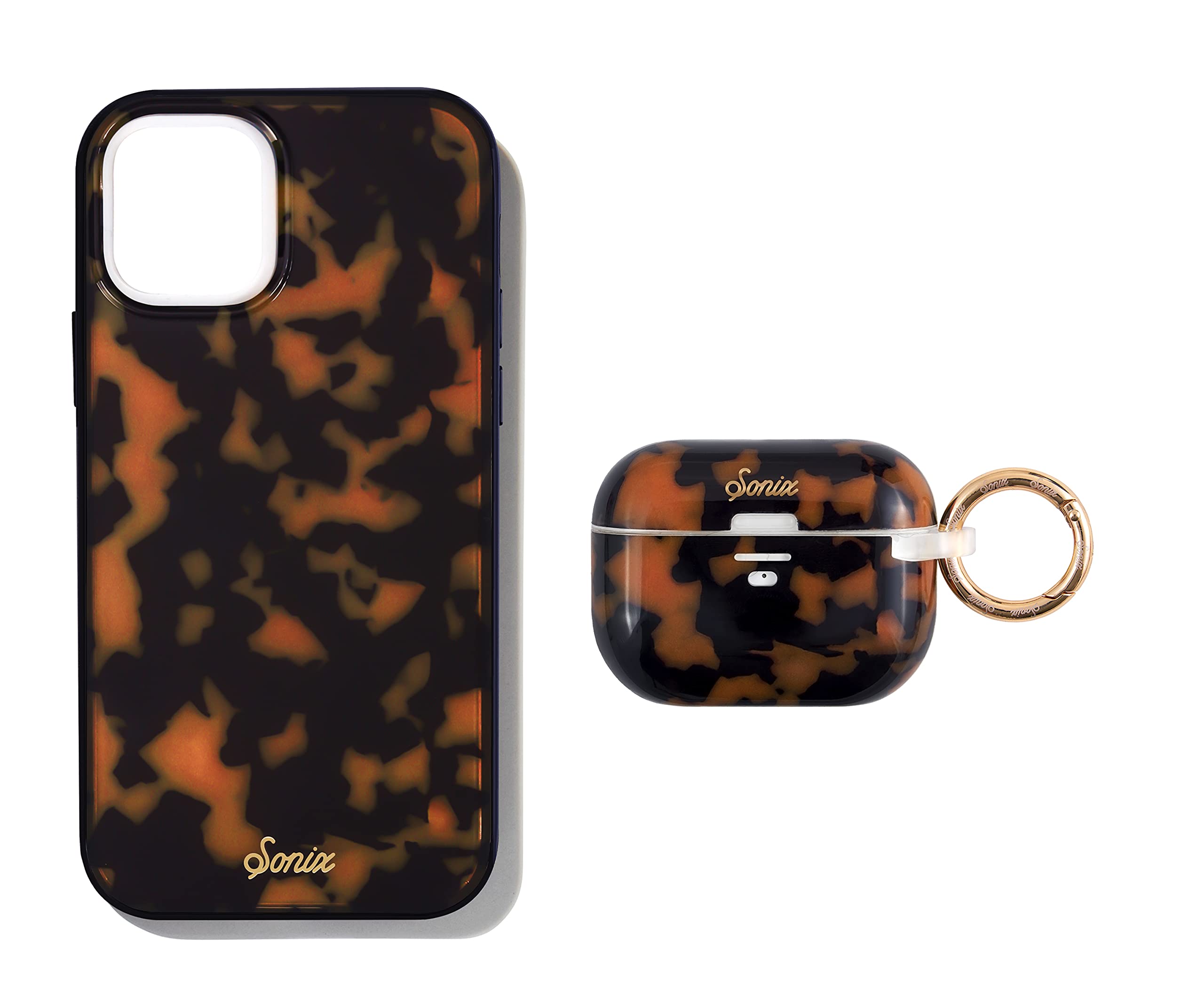 Premium Brown Tortoise Sonix Phone Case for iPhone 12/12 Pro with Matching AirPods Pro Case - Slim Protective Cover for Everyday Use & Travel Accessories