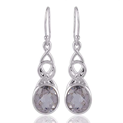 925 Sterling Silver Dangle Earrings for Women - April Birthstone Oval Clear Quartz Crystal Hypoallergenic Minimalist Jewelry | Bezel Set Gemstone Earrings for Daily Wear, Party & Christmas Gifts