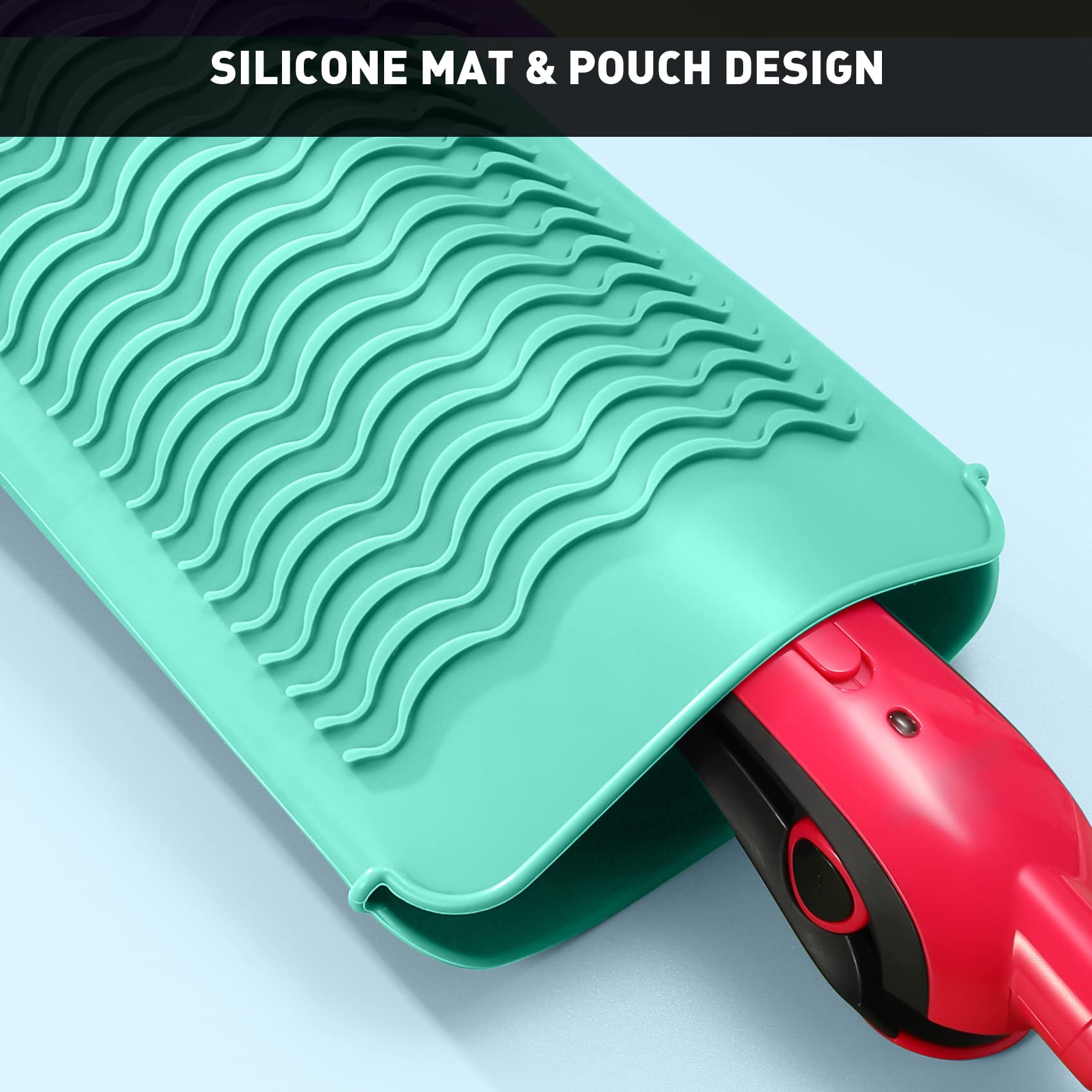 ZAXOP 2 Pack Heat Resistant Silicone Mat & Pouch for Flat Iron, Curling Iron, Hair Straightener - Thermal Protection for Hot Hair Tools (Mint Green & Grey) | Perfect for Travel, Salon & Home Styling
