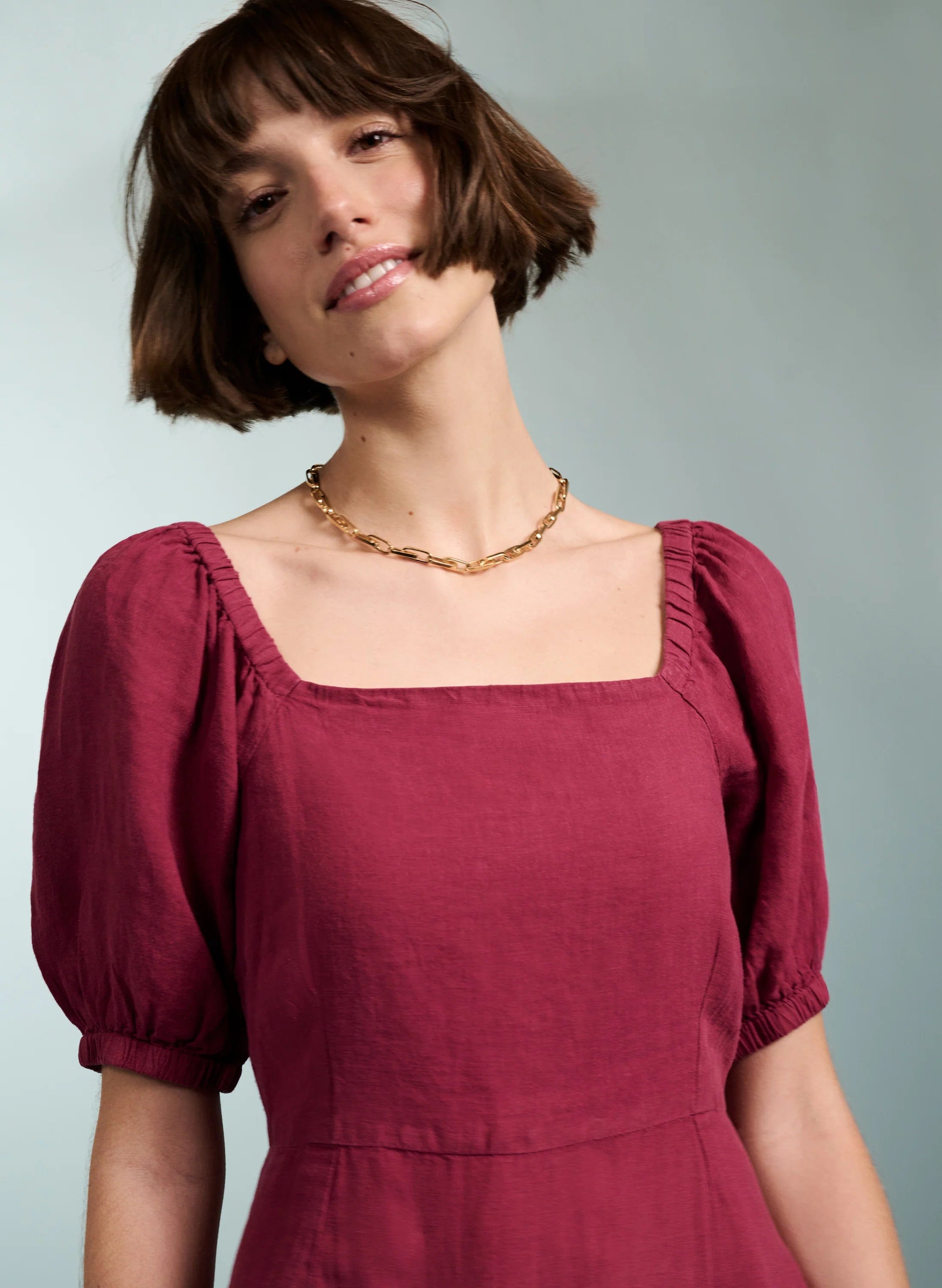 Nancy Linen Dress for Women | Flowy Summer Maxi Dress in Raspberry Red | Perfect for Beach Vacations, Garden Parties & Casual Outings