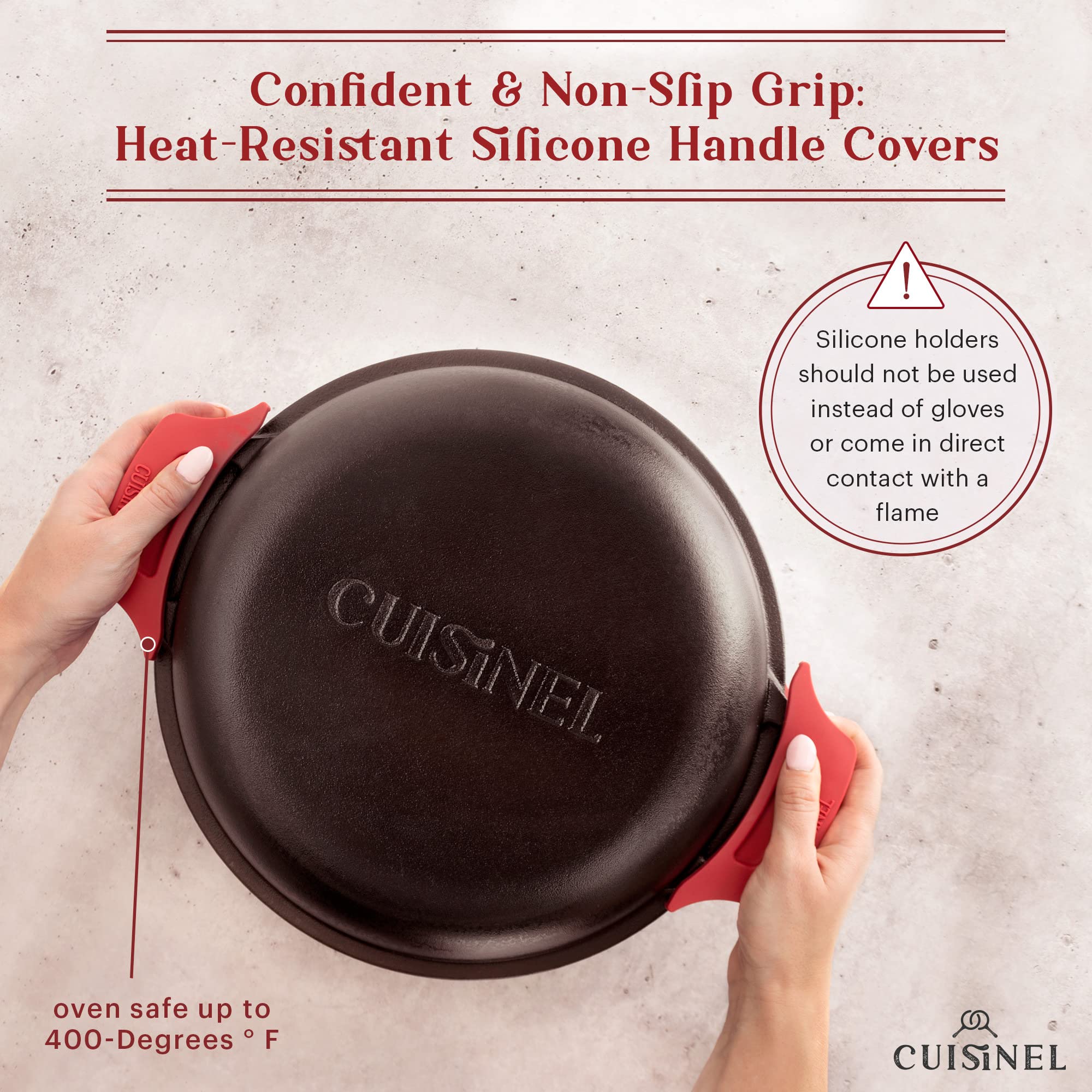 Cuisinel 7-Quart Cast Iron Dutch Oven with Combo Lid - Pre-Seasoned 2-in-1 Deep Pot & 12