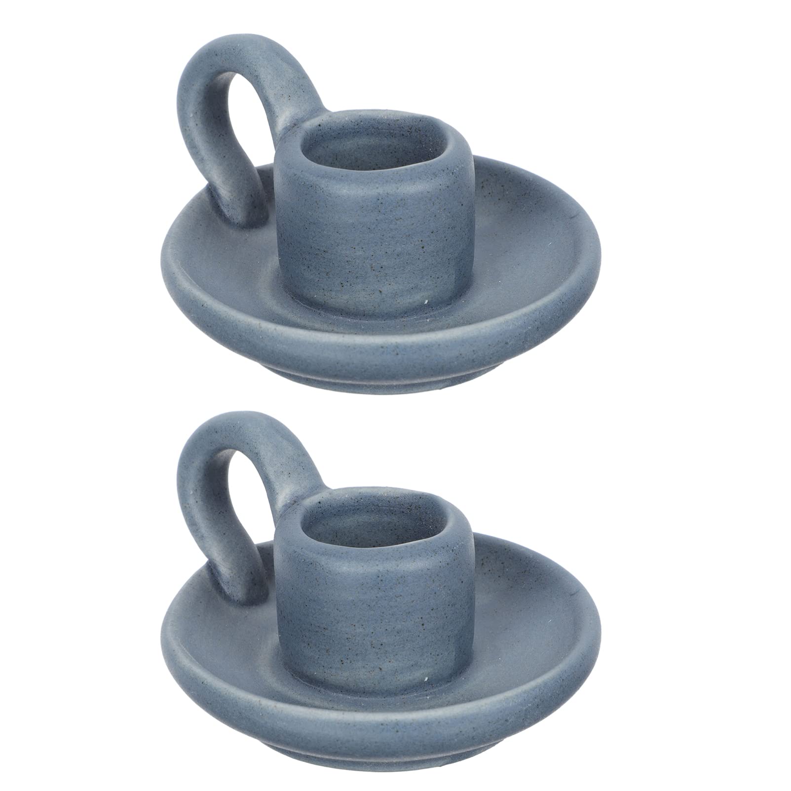 Vintage Ceramic Candle Holders Set of 2 with Handle - Blue Wedding Centerpiece, Birthday Party Decor, Dinner Table Candle Stand for Romantic Ambiance & Home Decor
