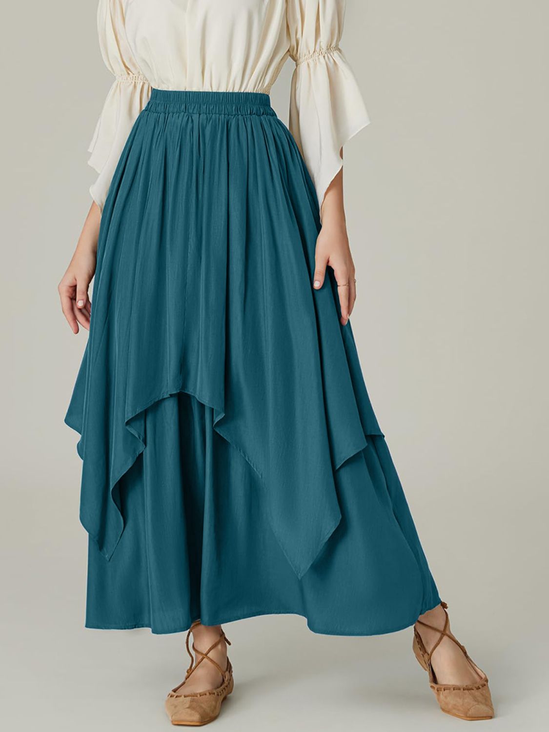 Elegant Smocked Waist Band Ruched Layered Skirt for Women | Flowy Summer Skirt with Elastic Waist | Perfect for Beach, Vacation & Date Night Outfits