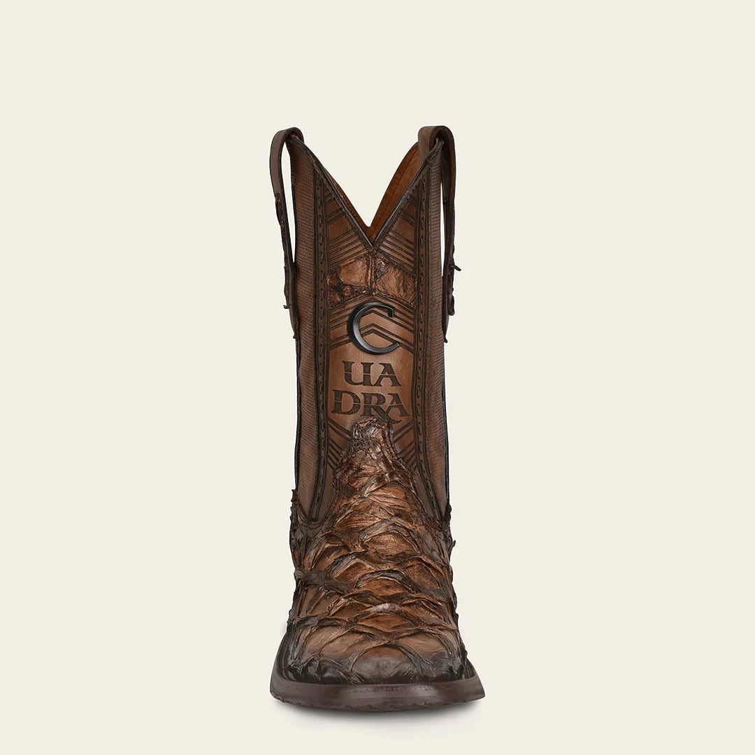 Premium Men's Cuadra Honey Cowboy Rodeo Boots - Genuine Pirarucu Skin Leather - Western Style Riding Boots for Country Dancing & Rodeo Events