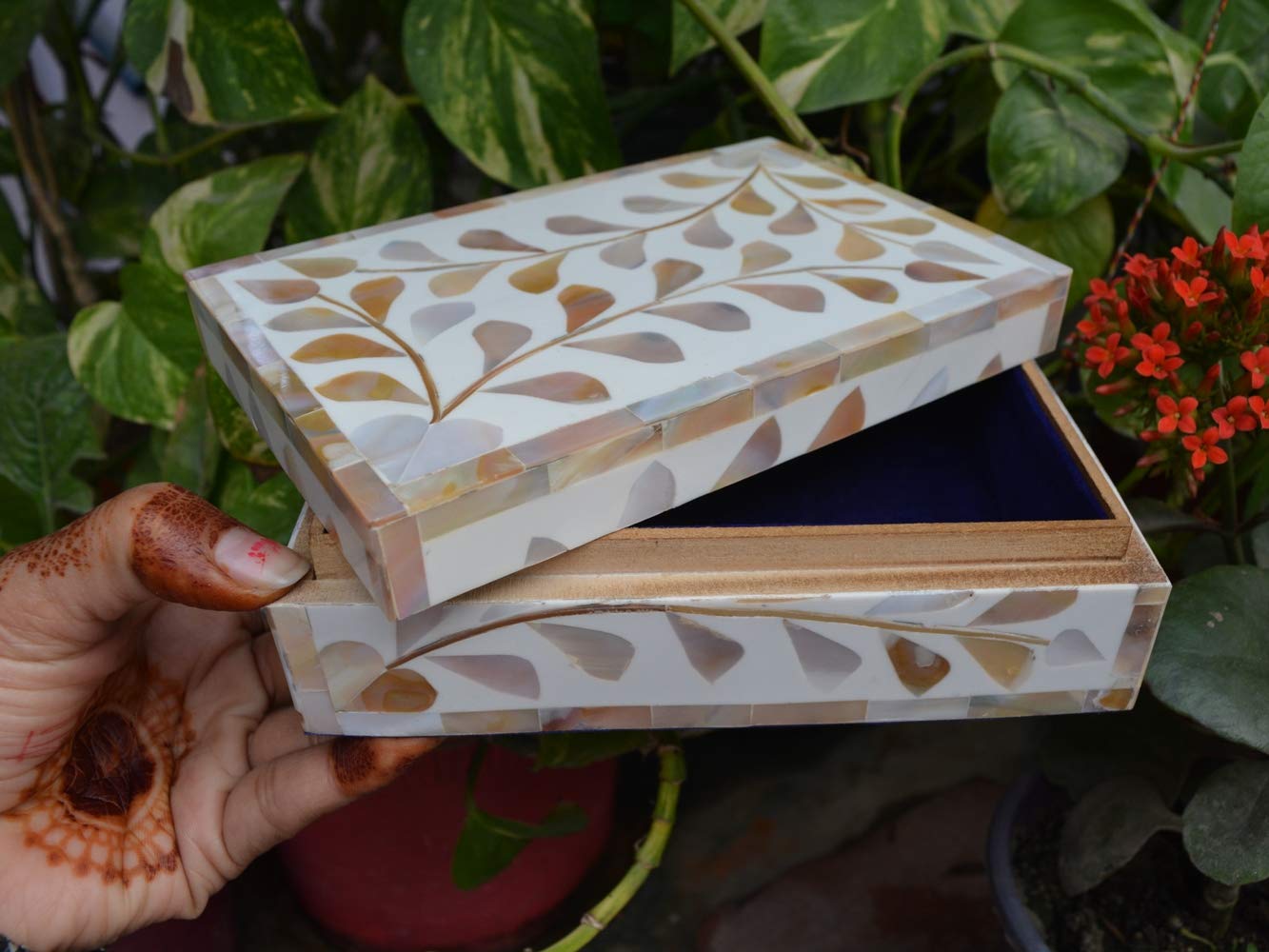 Handcrafted Mother of Pearl Jewelry Box with Intricate Inlay Design - Premium Indian Trinket Box for Rings, Necklaces & Keepsakes | Perfect Gift for Women, Bridal Shower & Home Decor