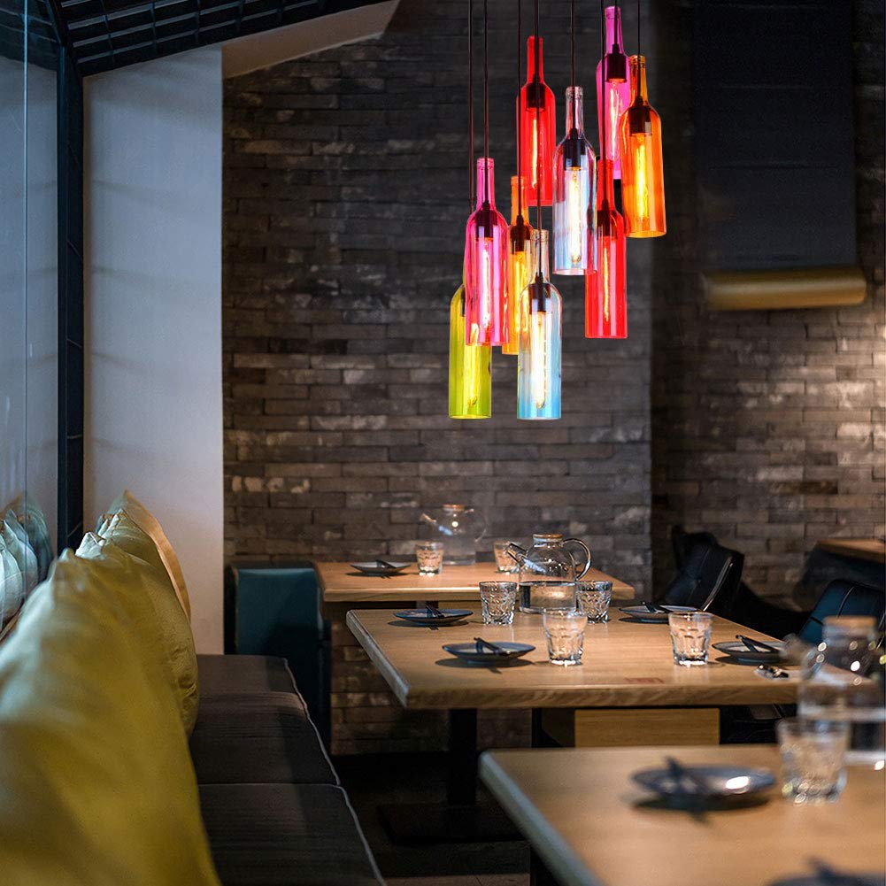 TFCFL Unique 8-Head Chandelier Ceiling Light - Modern Creative LED Hanging Lamp with Colorful Glass Bottle Lampshade for Living Room, Kitchen, Bar, Restaurant & Coffee Shop | Elegant Dining & Home Decor Lighting