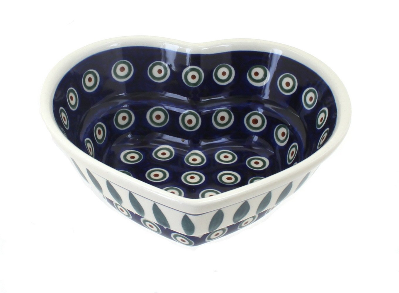 Handmade Blue Rose Polish Pottery Peacock Small Heart Bowl - Elegant Decorative Dish for Home Decor, Gift Giving & Special Occasions