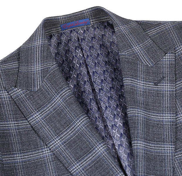 English Laundry Gray & White Blue Check Slim Fit Suit for Men - Perfect for Weddings, Business Meetings & Formal Events
