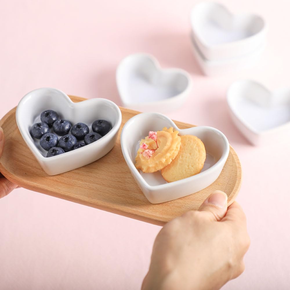 FUYU Colorful Heart Shaped Ceramic Ramekin Bowls - 4oz Mini Souffle Dishes, Pudding Cups & Snack Bowls for Desserts, Dips, Candles & Party Serving - Oven & Microwave Safe Kitchenware