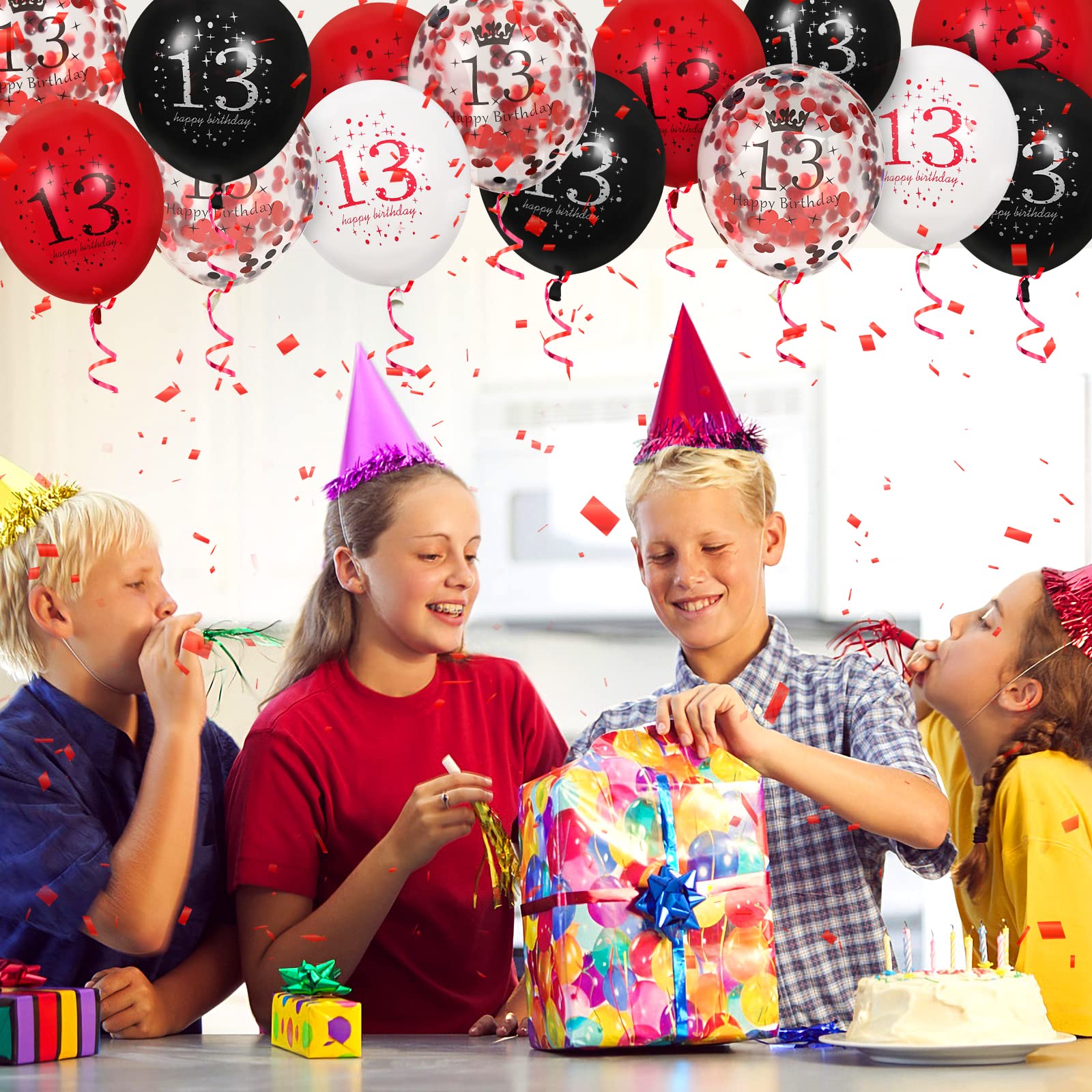 13th Birthday Latex Balloons Set - 16Pcs Red & Black Happy Birthday Party Decorations for Girls & Boys - Perfect for 13th Birthday Parties, Teen Celebrations & Milestone Decorations