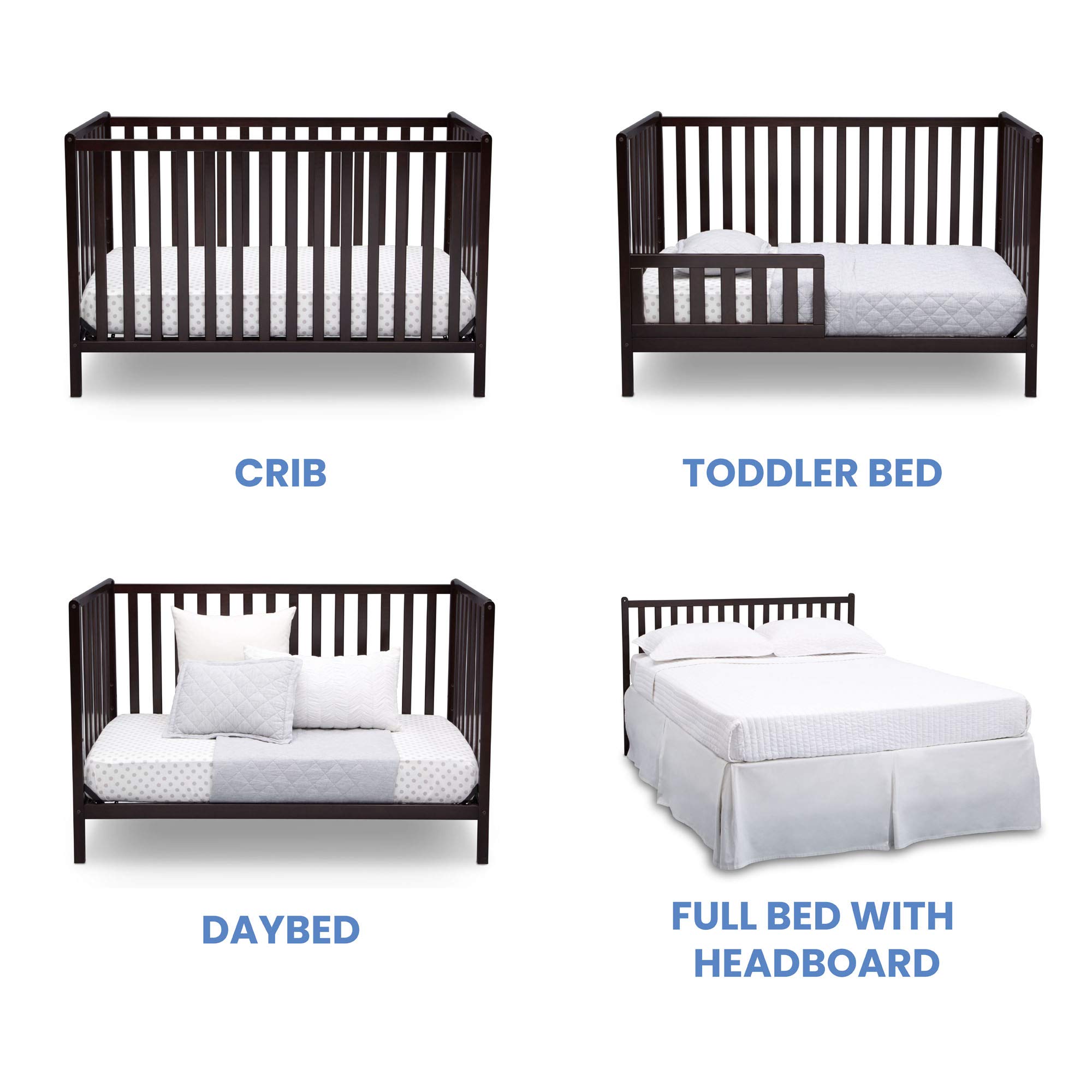 Delta Children Heartland 4-in-1 Convertible Crib with Twinkle Galaxy Dual-Sided Mattress - Dark Chocolate Finish | Nursery Bedroom Furniture for Babies & Toddlers | Safe Sleep Solution for Newborn to Big Kid Transition