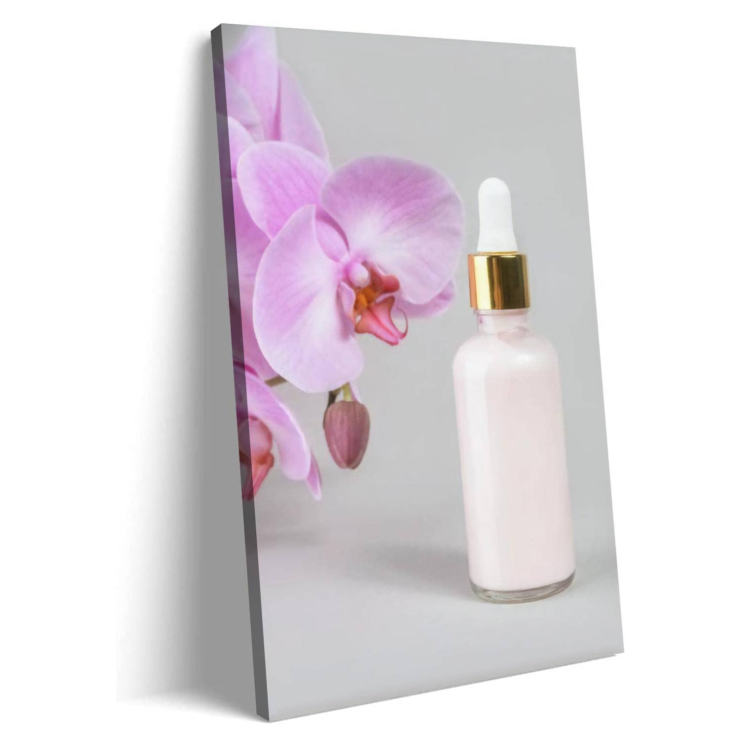 Anti-Aging Collagen Facial Serum in Glass Bottle with Pink Canvas Wall Art - 20x40 Inch Large Poster Prints for Living Room, Bedroom & Office Decor | Skincare & Home Styling Combo