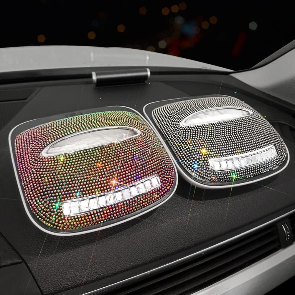 Multifunctional Car Tissue Holder with Rhinestone Dispenser & Luminous Parking Card - Glitter Napkin Holder for Most Vehicles | Perfect for Road Trips, Daily Commutes & Car Organization