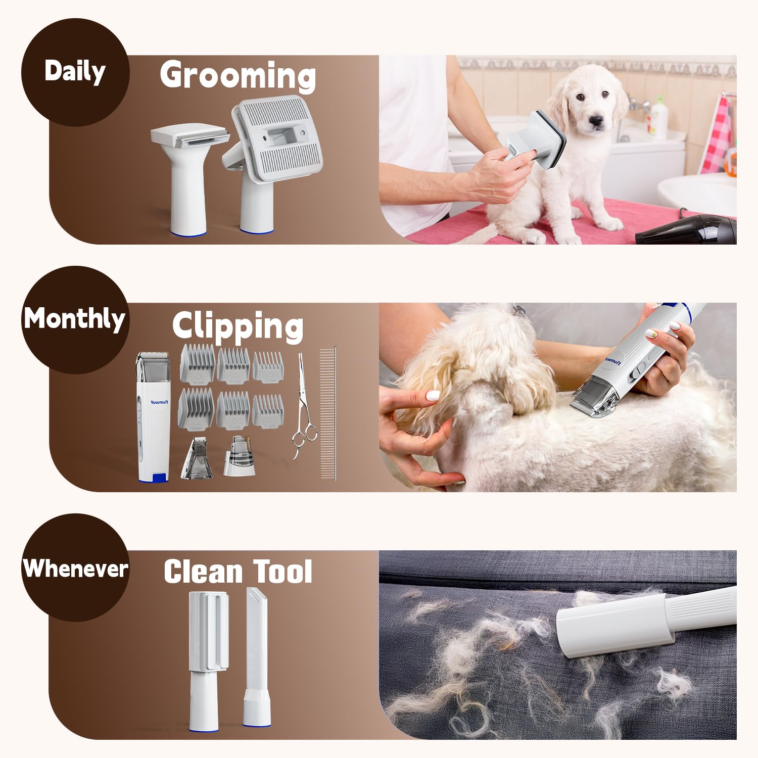 Dog Grooming Vacuum & Kit - 2L Capacity, 11Kpa Pet Hair Vacuum with 15 Grooming Tools for Dogs & Cats - Perfect for Home Shedding Control & Pet Care