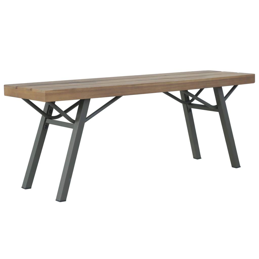 Solid Acacia Wood Outdoor Garden Bench with Steel Frame - Black Patio Porch Chair with Backrest 47.2
