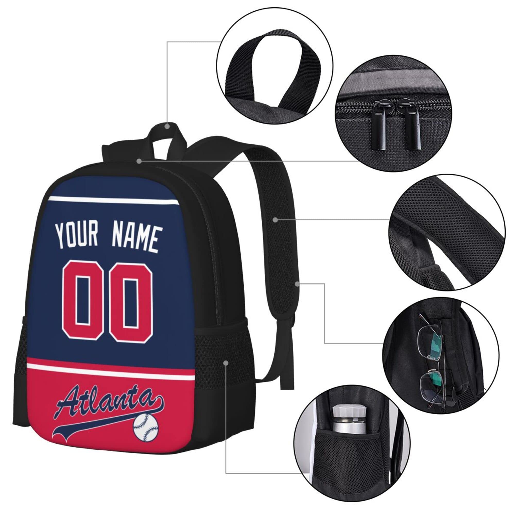 Custom Atlanta Backpack with High Capacity - Personalized Name & Number Gift for Kids, Men & Fans - Perfect for School, Travel & Sports Events