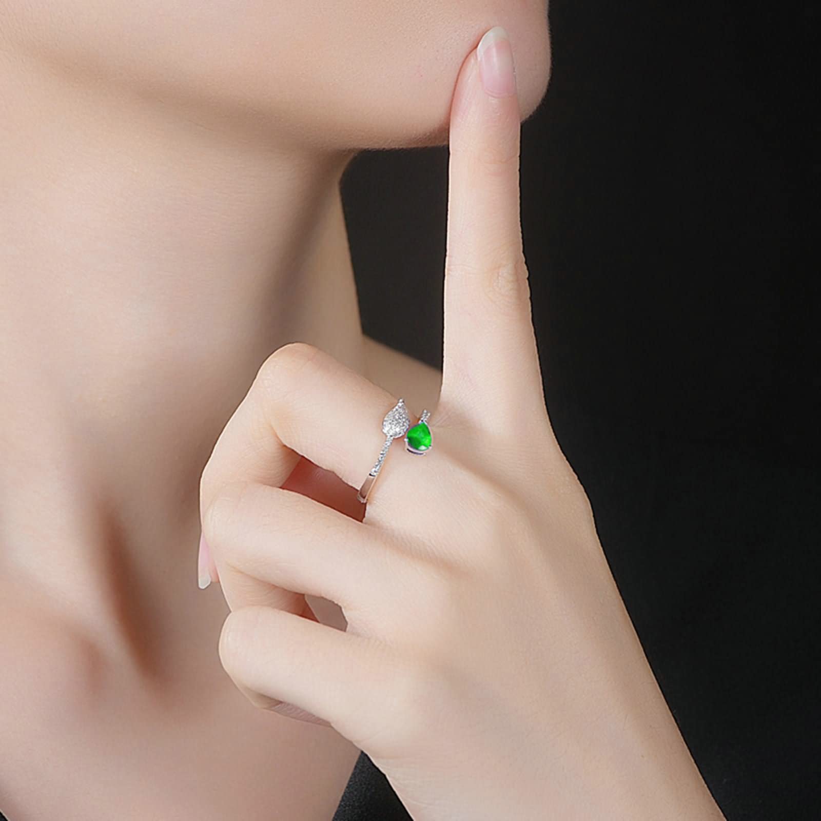 18K White Gold & Sterling Silver Women's Rings – Elegant Wedding Bands with Created Emerald, Moissanite & Zirconia for Brides, Anniversary Gifts (Perfect for Engagement, Proposal & Special Occasions)
