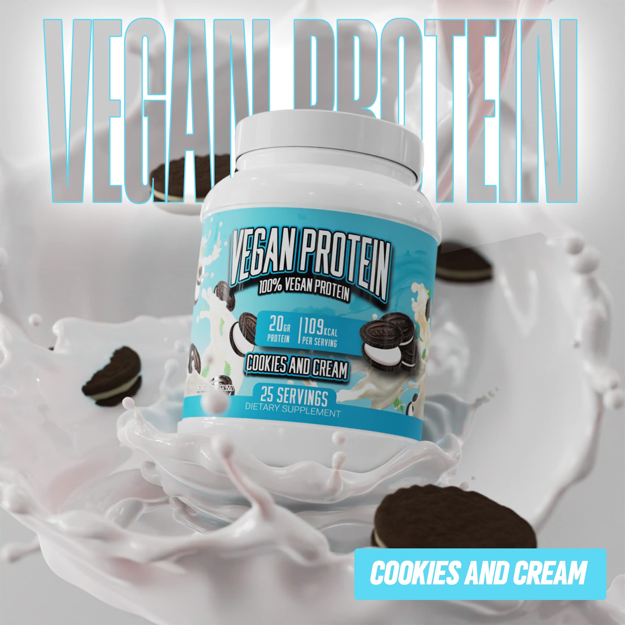 Huge Supplements Vegan Protein Powder - Cookies & Cream Flavor | Plant-Based Protein Powder with 20g Protein Per Serving | Ideal for Post-Workout Recovery & Muscle Building