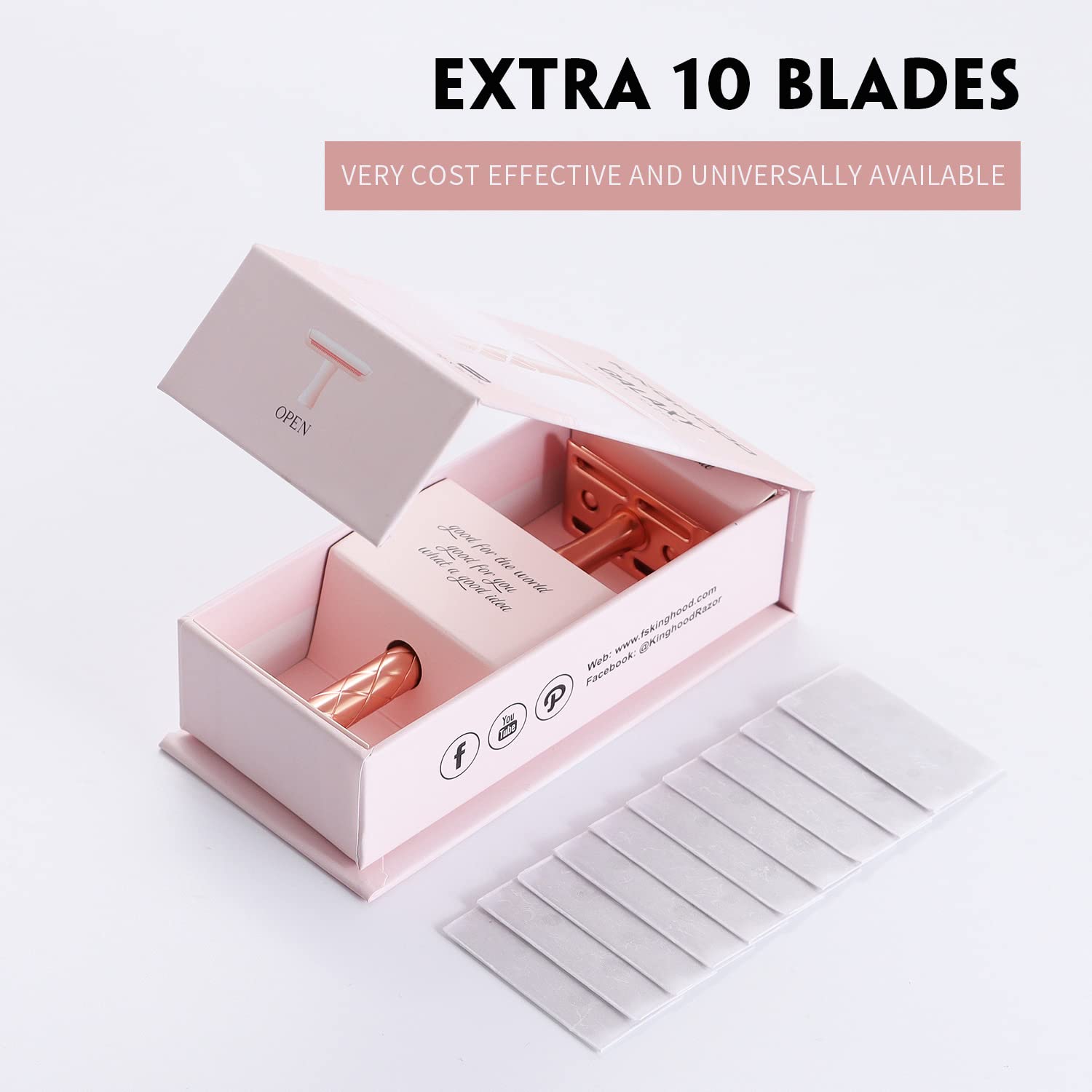 Premium Single Blade Safety Razor for Men & Women - Stainless Steel Rose Gold Razor with 10 Double Edge Blades - Perfect for Sensitive Skin & Close Shaving at Home or Travel