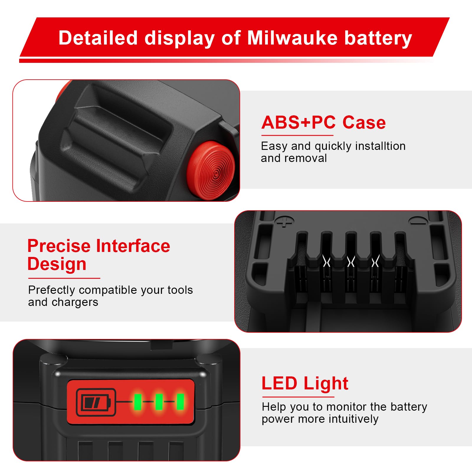 4 Pack 6.5Ah Replacement Battery for Milwaukee M18 18V Power Tools - Compatible with 48-11-1865, 48-11-1830, 48-11-1862, 48-11-1850 Models - Works with Milwaukee 18V Chargers - Perfect for Drills, Saws, and Outdoor Power Equipment