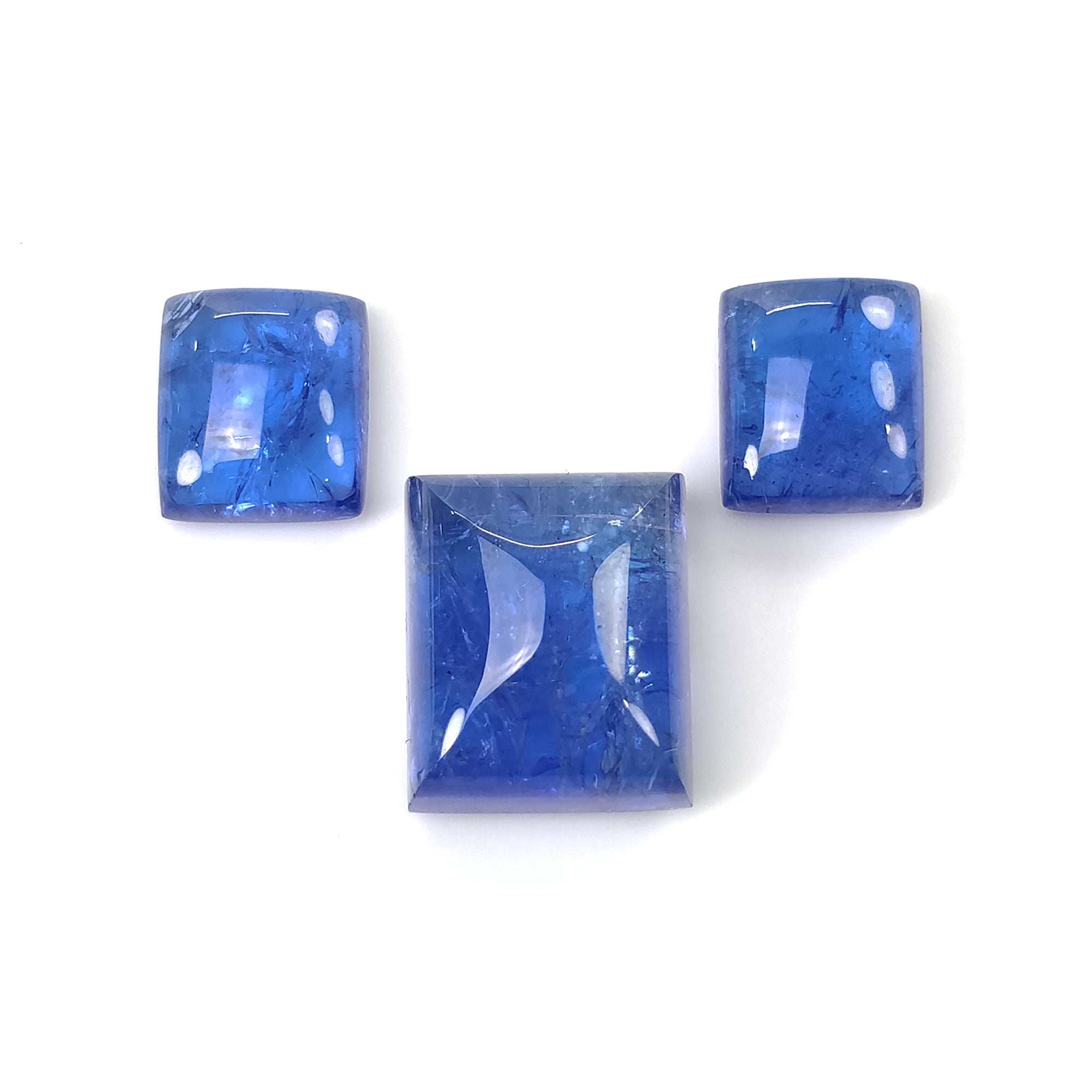 Natural Blue Tanzanite Cushion Cabochon Gemstone - 26.75cts, 10x9mm & 14x12mm (3 Pieces) - Perfect for Jewelry Making, Rings, Necklaces & Custom Designs