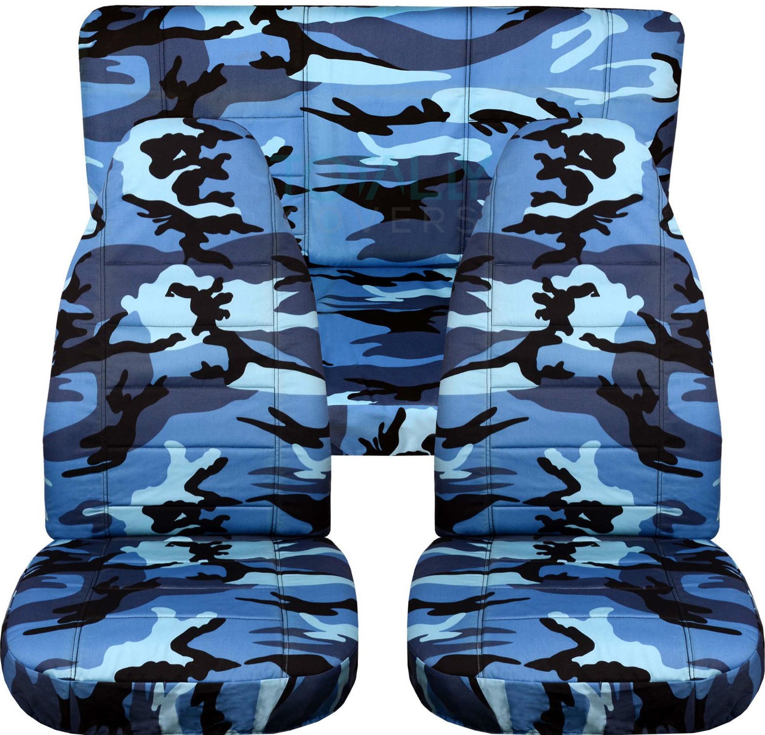 Blue Camouflage Car Seat Covers Full Set - Semi-Custom Fit for Any Car, Truck, Van, RV or SUV (22 Prints Available) - Perfect for Outdoor Adventures, Hunting Trips & Off-Roading