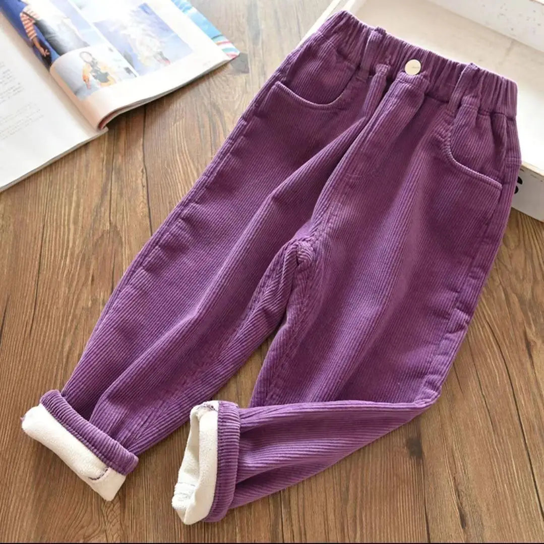 Kids Corduroy Velvet Pants - High Waist Thick Warm Winter Trousers for Girls & Boys | Harajuku Fashion Cute Outfit for School, Play & Holiday