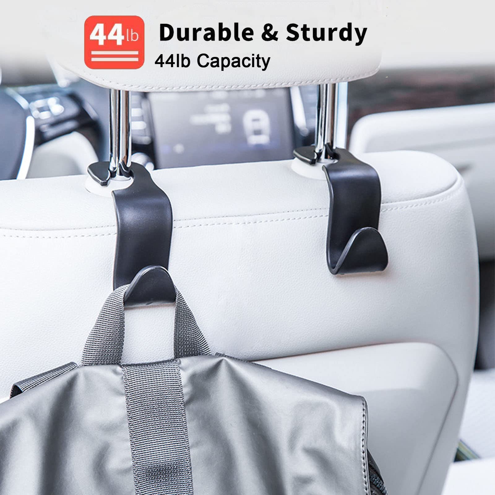 4 Pack Car Seat Headrest Hooks - Heavy Duty Backseat Organizer for Purses, Bags, Clothes & Water Bottles - Perfect Car Accessories for Road Trips & Daily Commute