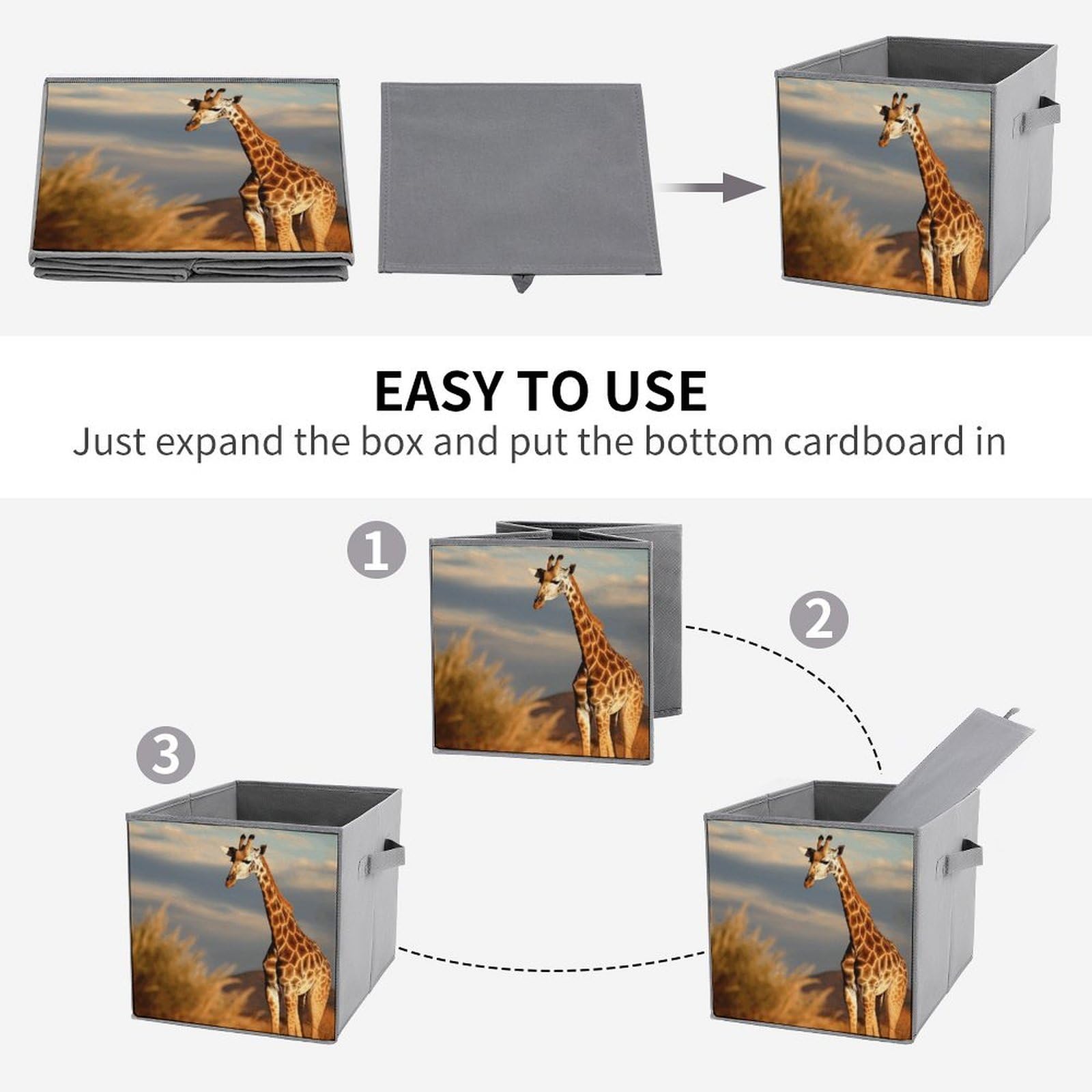 2PCS Foldable Storage Bins with Handles - Large Capacity Giraffe & African Animals Printed Storage Boxes for Playroom, Office, Home Organization | Perfect for Kids' Toys, Books & Clutter Control