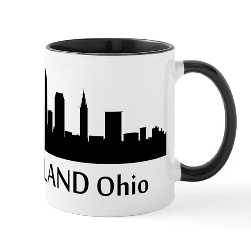 White/Black Inside - Cleveland Cityscape Skyline Mugs
