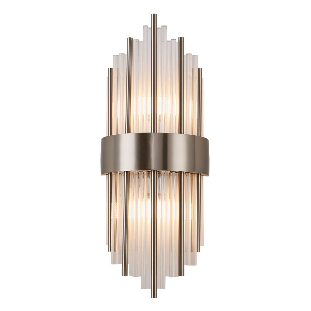 WABON Modern Crystal Wall Lamp - Nickel Wall Sconce with Crystal Accents - Elegant Lighting Fixture for Living Room, Bedroom, Hallway & Staircase - Perfect for Ambient Lighting and Home Decor