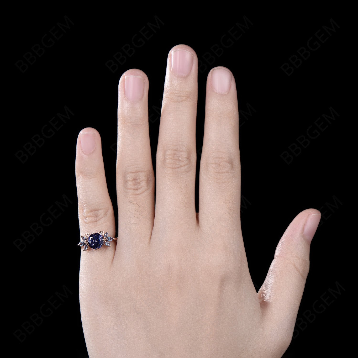 7mm Round Blue Sandstone Cat Engagement Ring - Alexandrite Cluster Wedding Band for Cat Lovers | Unique Kitten Jewelry Gift for Her, Perfect for Proposals, Anniversaries & Special Occasions