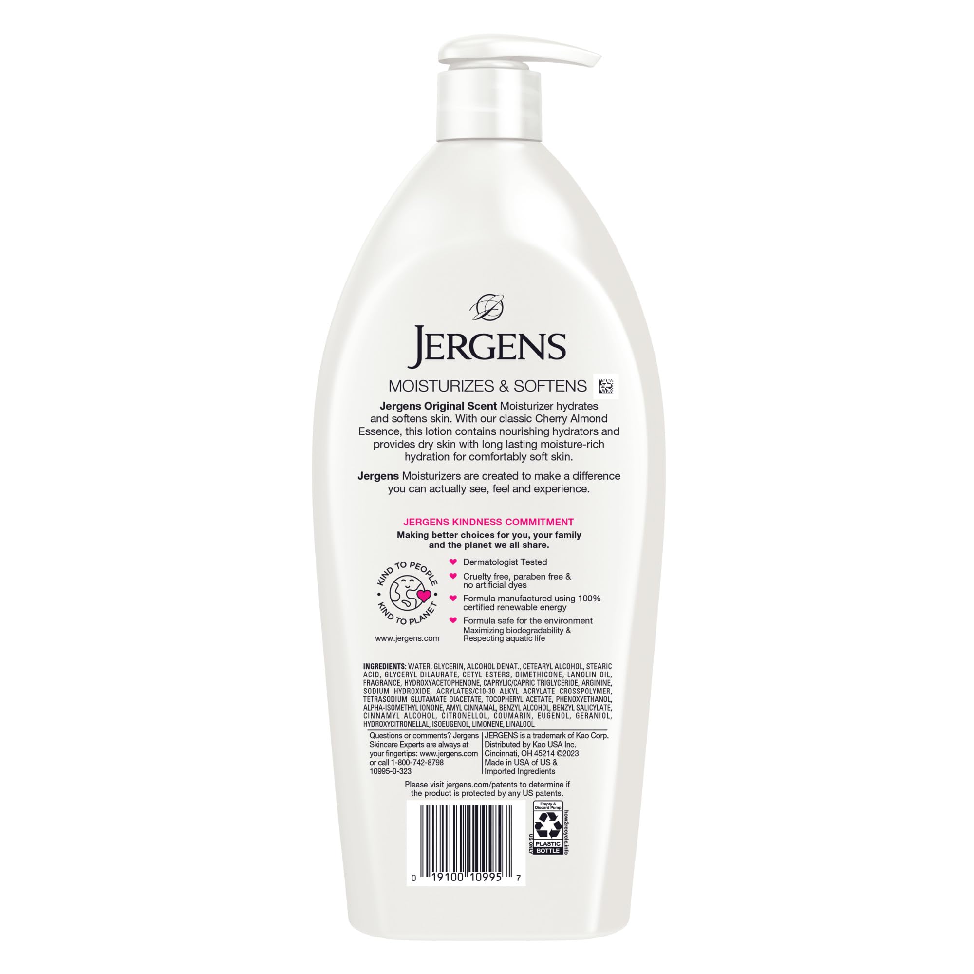 Jergens Original Scent Dry Skin Body Lotion & Moisturizer - Cherry Almond Essence for Hands & Body | Dermatologist Tested, 32 Oz | Hydrating Lotion for Dry Skin Care, Winter Moisturizer, Daily Body Hydration