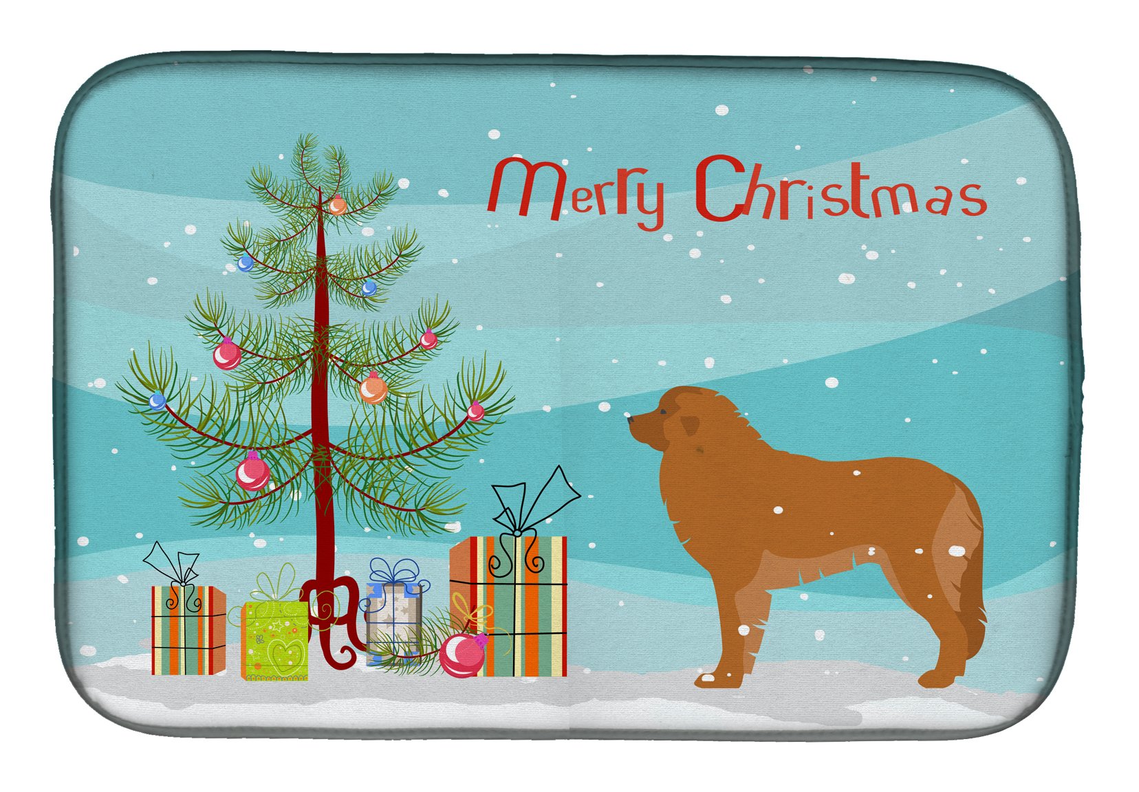 Leonberger Merry Christmas Tree Dish Drying Mat - Absorbent Kitchen Counter Mat for Dishes, 14 x 21 Inches, Multicolor - Perfect Holiday Gift for Dog Lovers & Festive Kitchen Decor