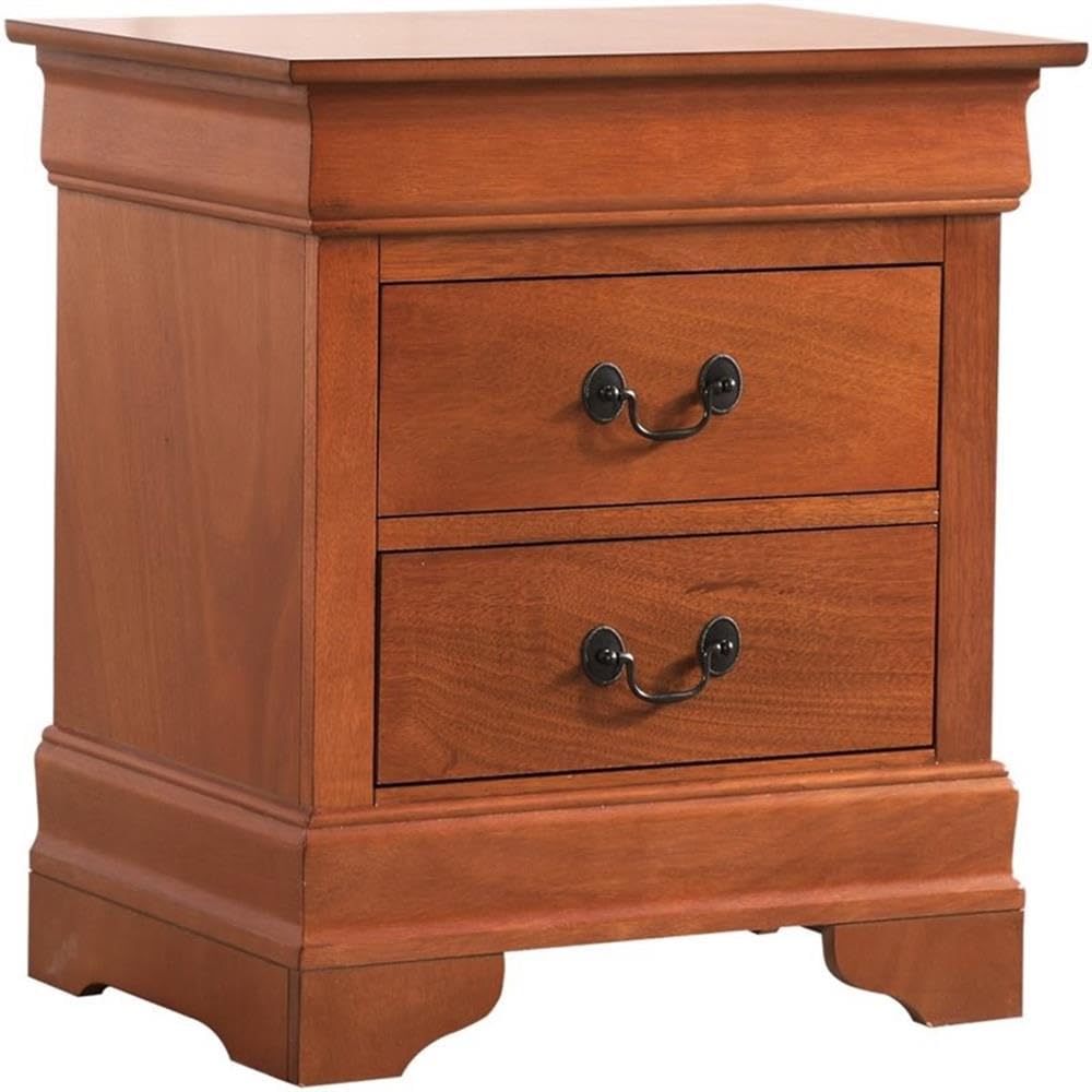 Glory Furniture Louis Phillipe 2-Drawer Oak Nightstand - Bedside Table for Bedroom, Living Room & Guest Room