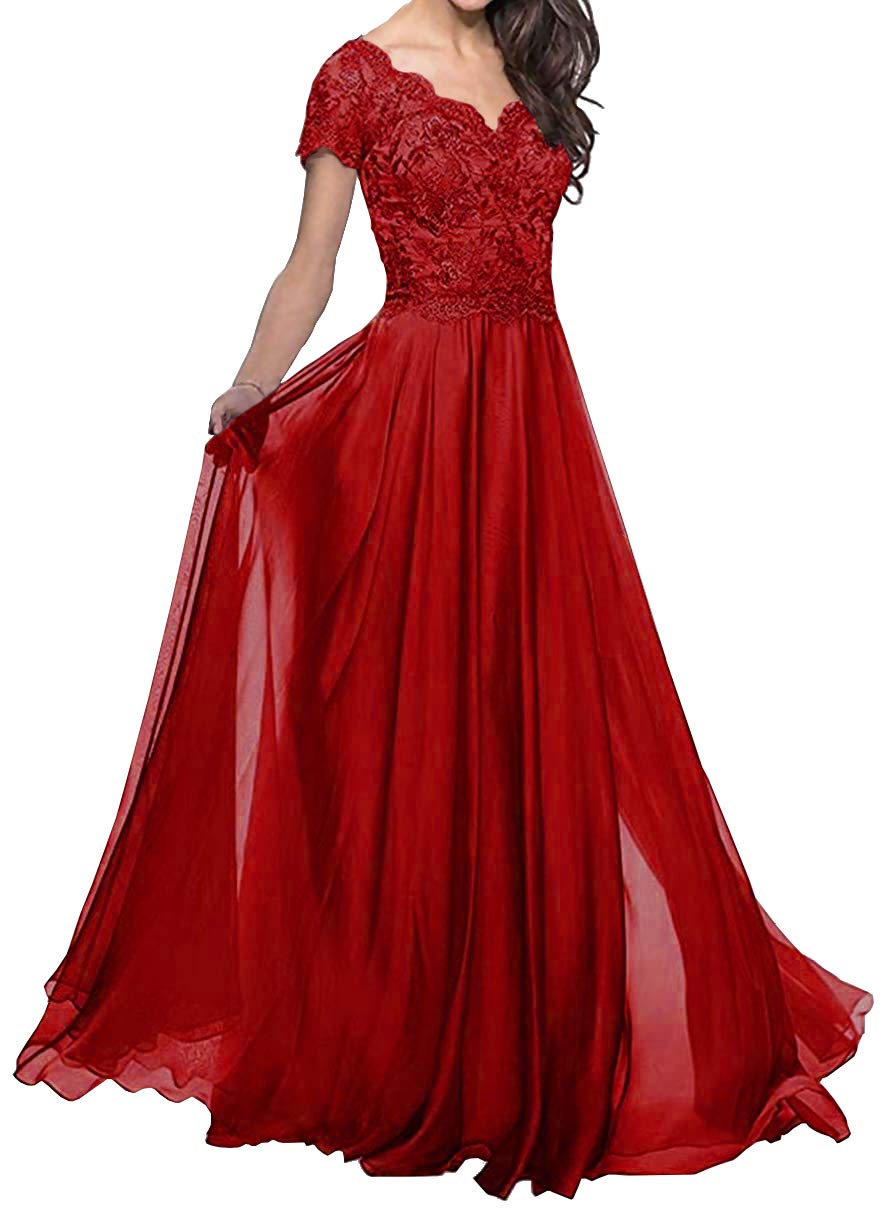 Elegant Mother of The Bride Dresses - Long Formal Evening Gowns with Lace Applique & Short Sleeves for Women - Perfect for Weddings, Receptions & Special Occasions