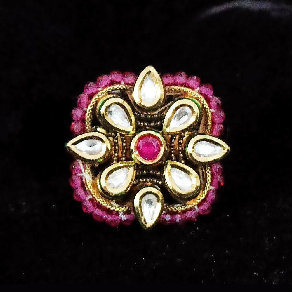 Exquisite Gold Plated White Kundan Beaded Ring - Elegant Indian Jewelry for Women | Perfect for Weddings, Parties & Special Occasions