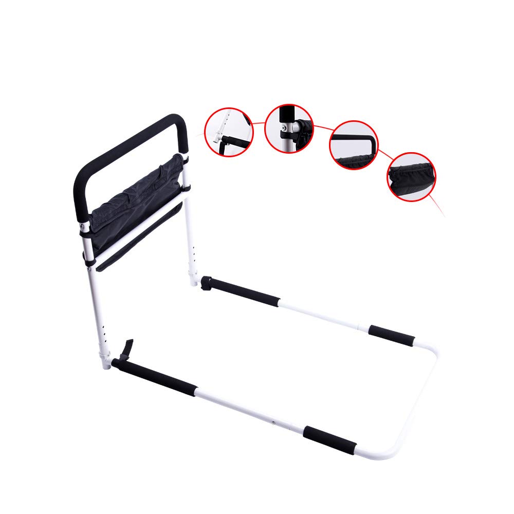 Adjustable Safety Bed Rail for Elderly, Disabled & Pregnant Women - 5 Height Options with Storage Pockets - Bedside Guardrail for Home Care & Fall Prevention - Perfect for Hospitals, Nursing Homes & Home Use