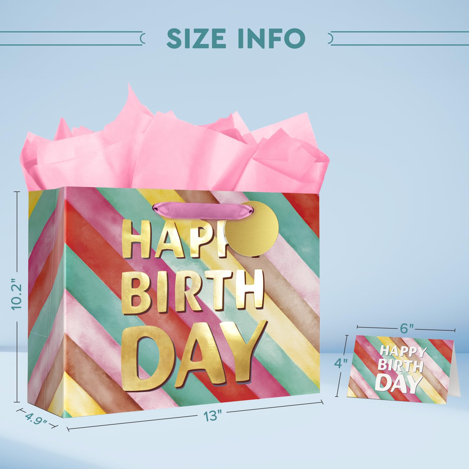 BGTCARDS Reusable Birthday Gift Bags with Tissue Paper & Greeting Card - 13x10x5 Inch Party Favor Bags with Handles for Presents, Birthdays, Baby Showers & Special Occasions | Perfect for Gift Wrapping, Party Decorations & Thoughtful Surprises