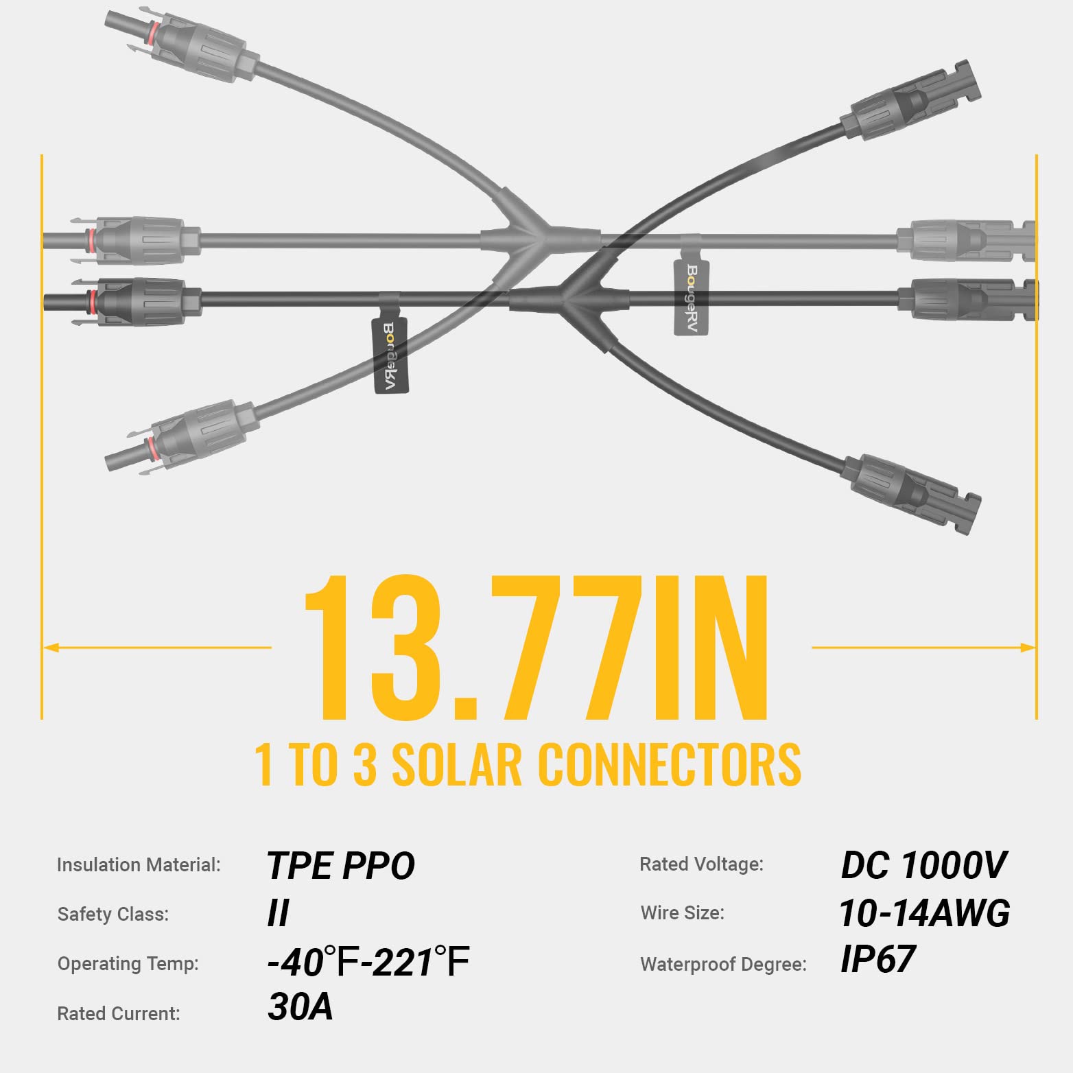 BougeRV Solar Y Branch Connectors - 1 to 3 Solar Panel Parallel Connector Kit with M/FFF & F/MMM Cable Plugs for RV, Boat, and Off-Grid Solar Systems