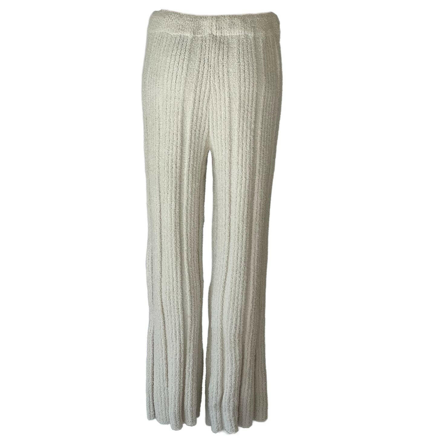 Luxury Solid Color Ribbed Knit Blanket Pants - Ivory | Cozy Loungewear for Home, Travel & Relaxation | Soft Comfortable Stretchy Pajama Bottoms