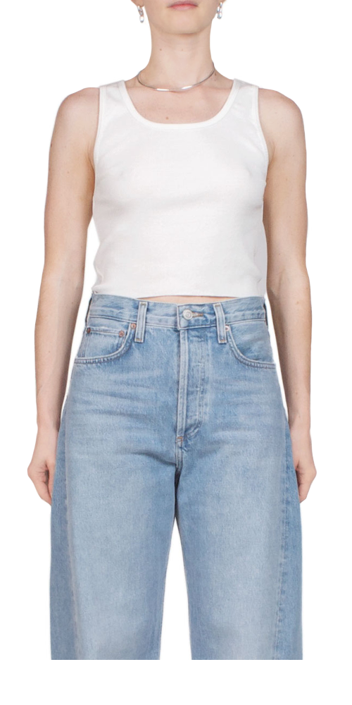 Cropped Scoop Neck Tank Top in Ivory - Women's Casual Summer T-Shirt for Beach, Yoga & Everyday Wear